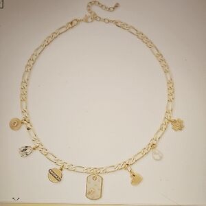 NWT On 34th Gold Tone Crystal & Imitation Pearl Mixed Charm Necklace 18"